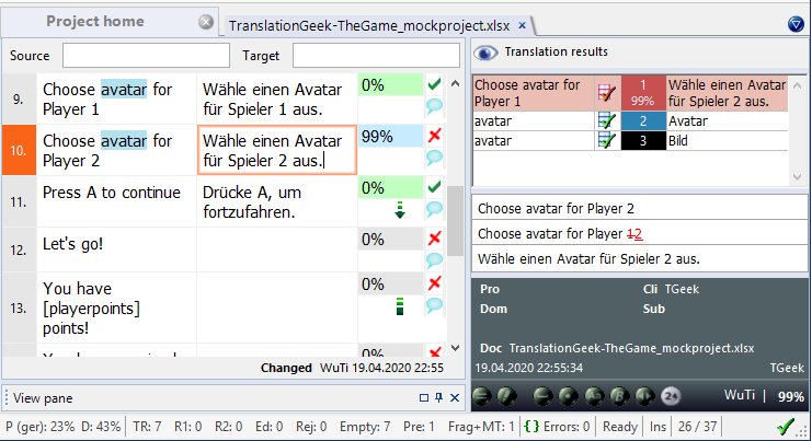 View of memoQ translation window