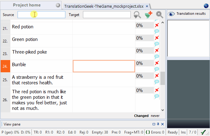 Animated gif showing how easy it is to find text in memoQ.