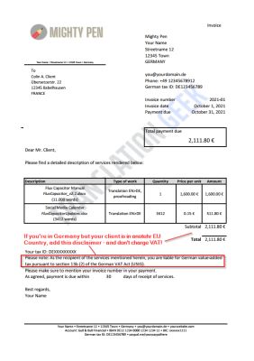 Invoice from Germany to another EU country